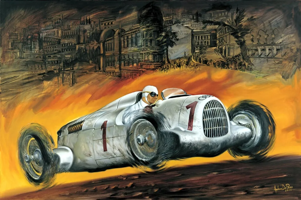 Dipinto di Andrea Del Pesco: AUTO UNION 1935 — olio su tela