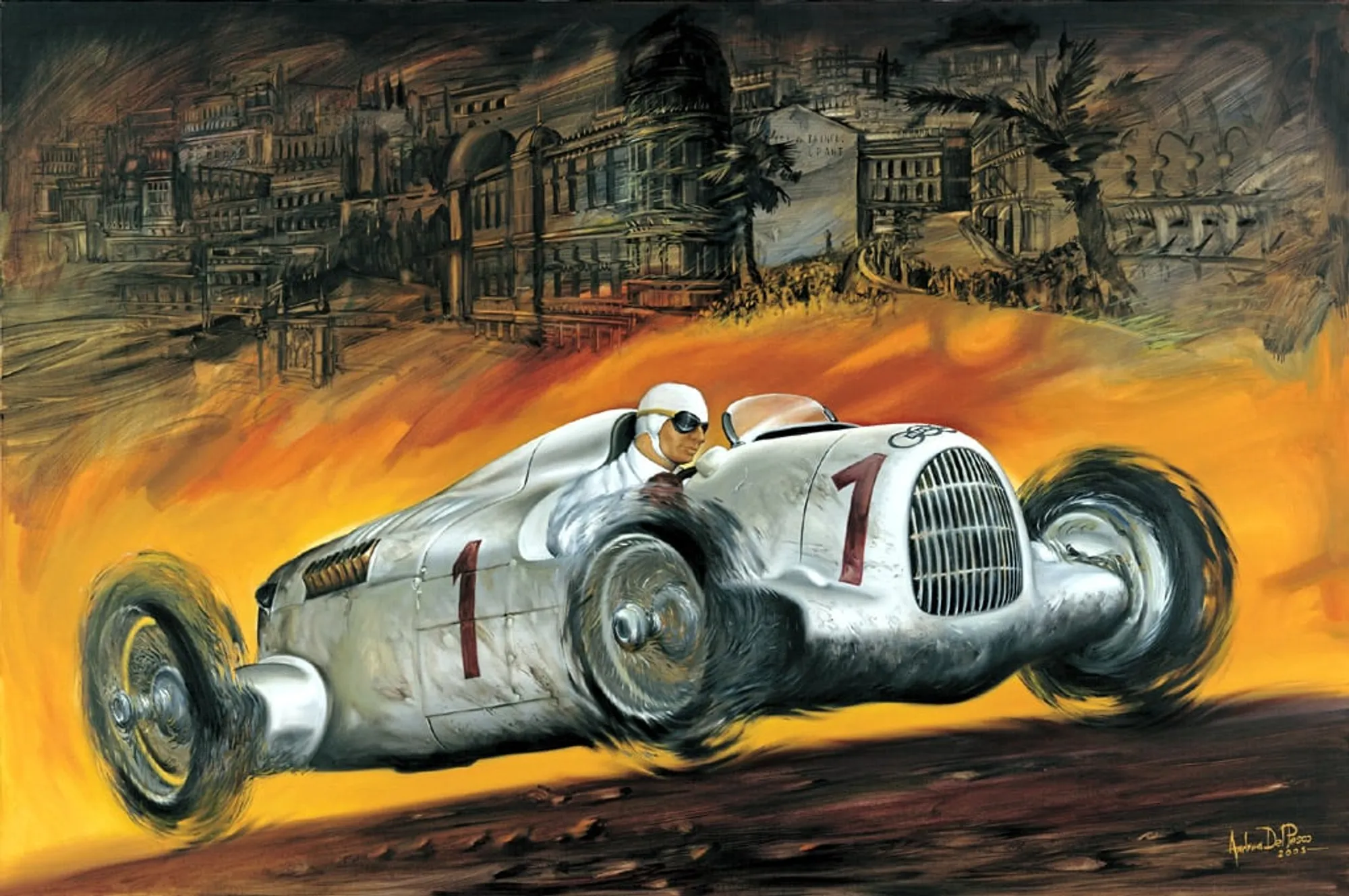 Dipinto di Andrea Del Pesco: AUTO UNION 1935 — olio su tela