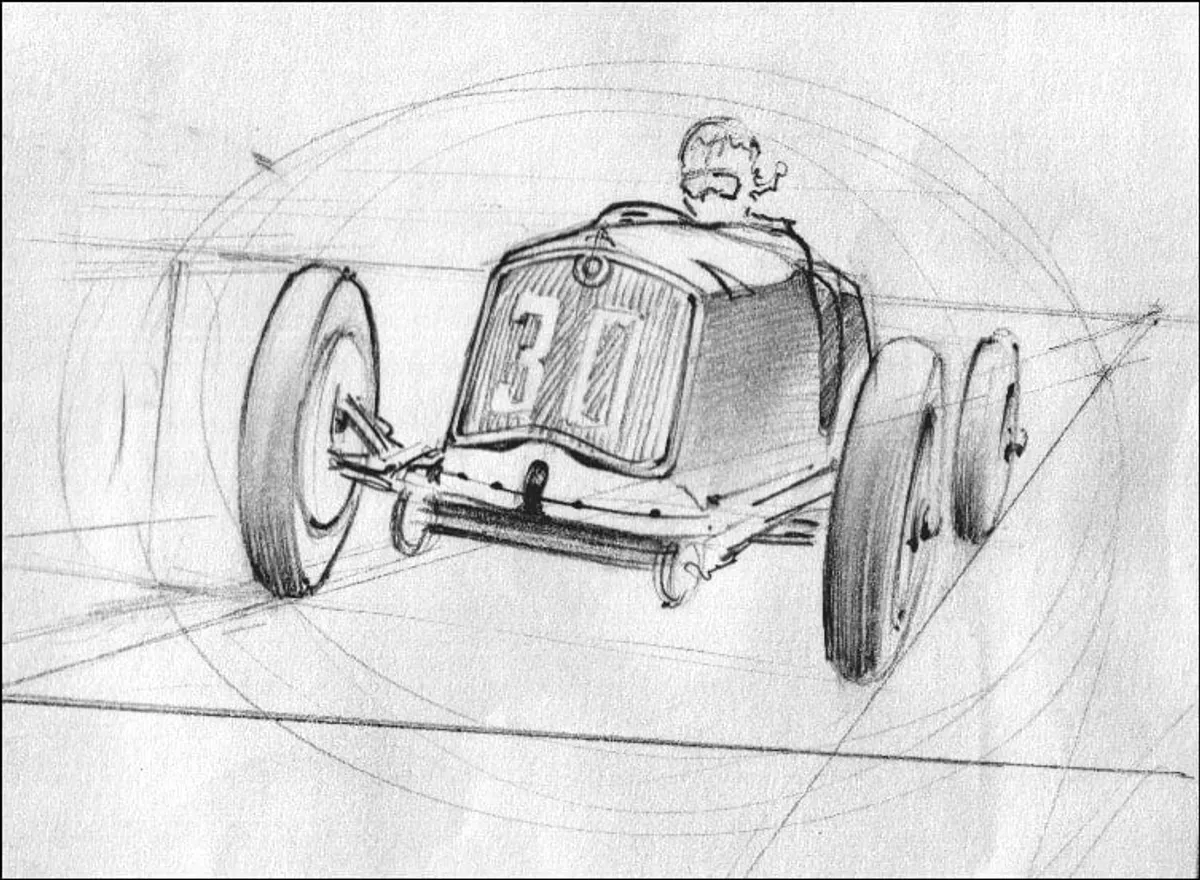 Dipinto di Andrea Del Pesco: BOZZETTO ALFA ROMEO — matita su carta