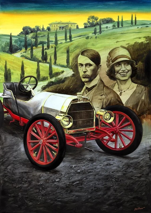 Dipinto di Andrea Del Pesco: BUGATTI T10 — olio su tela