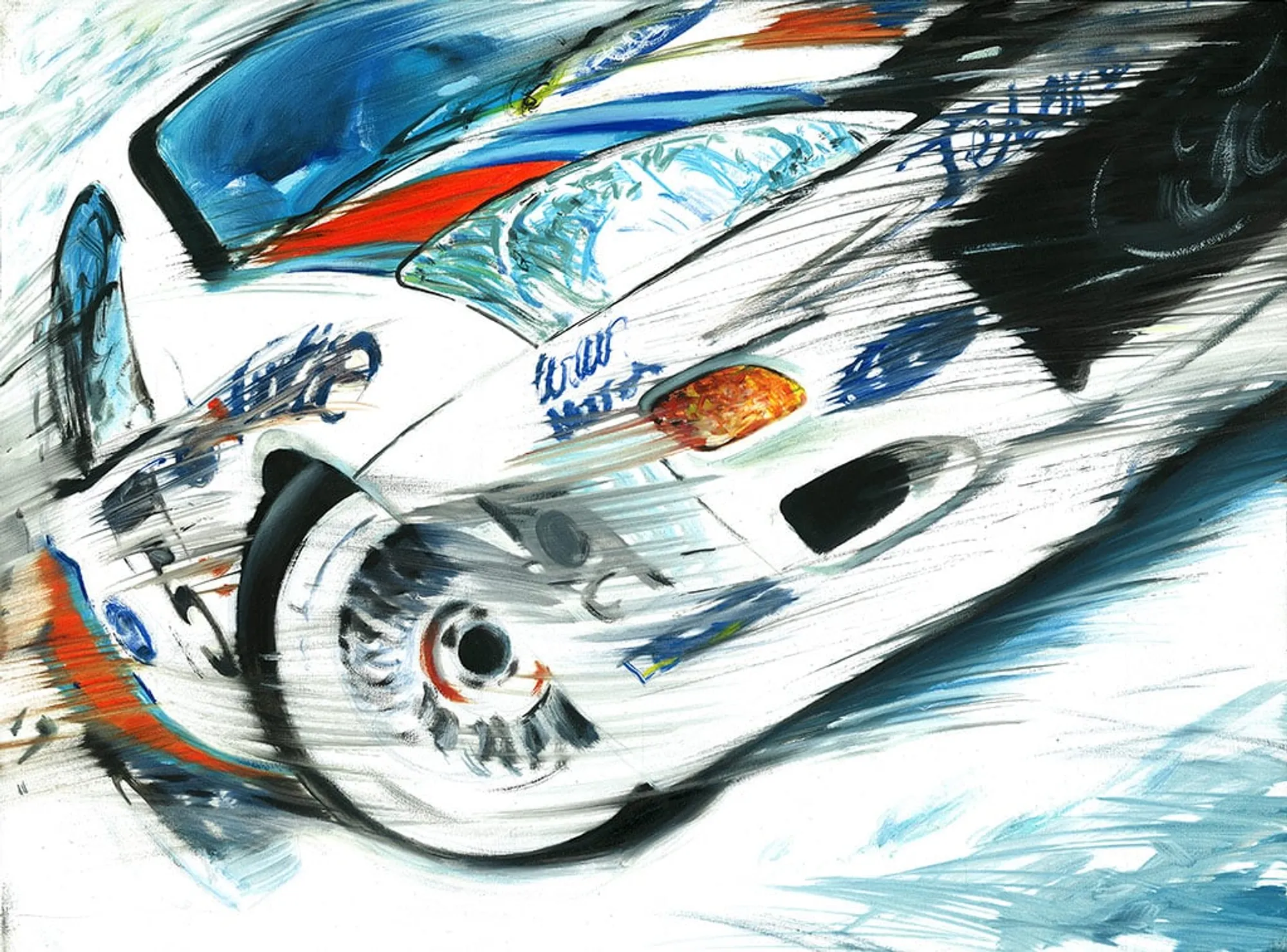 Dipinto di Andrea Del Pesco: COLIN McRAE ON FORD FOCUS WRC - MARTINI RACING RALLY — olio su tela