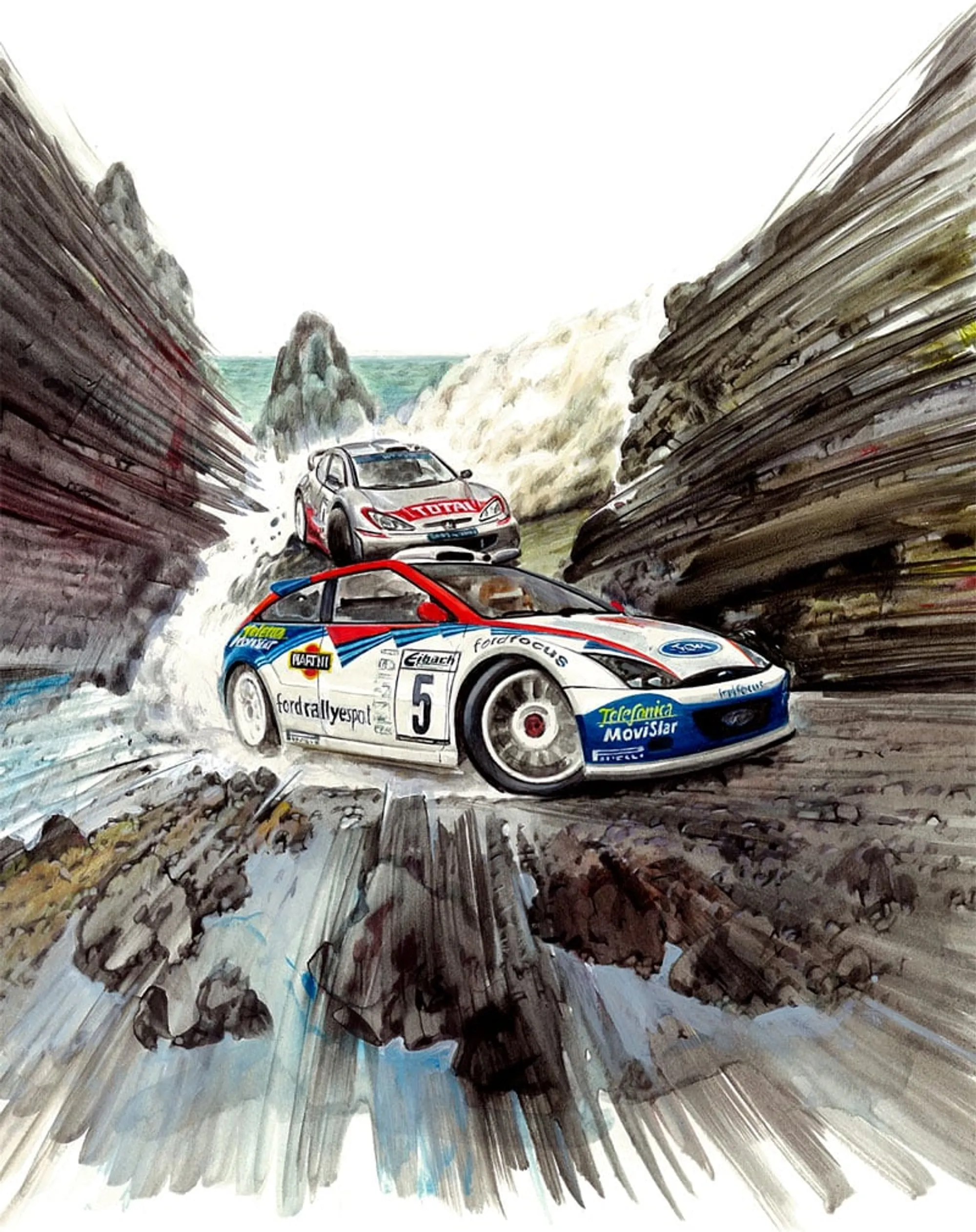 Dipinto di Andrea Del Pesco: COLIN McRAE vs RICHARD BURNS (dvd La Gazzetta dello Sport) — Acrylic on board