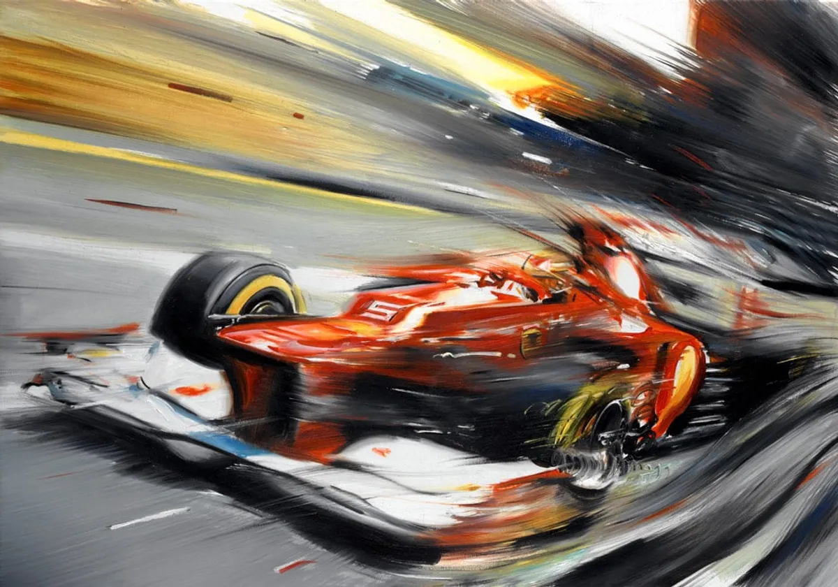 Dipinto di Andrea Del Pesco: FERNANDO ALONSO ON FERRARI F2012 — olio su tela