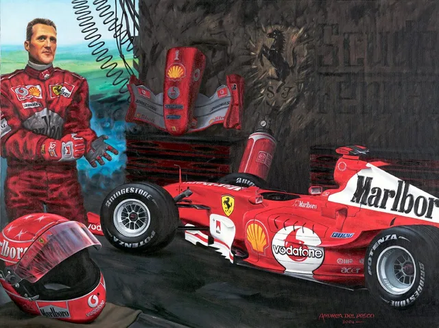 Dipinto di Andrea Del Pesco: FERRARI F-2004 — olio su tela
