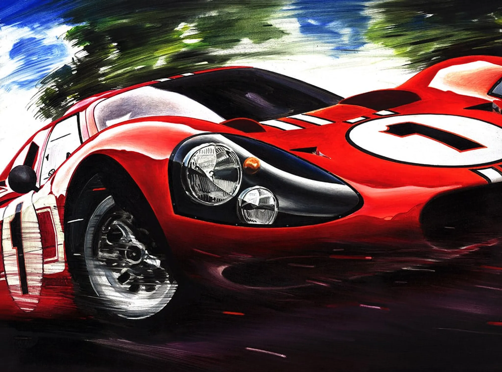 Dipinto di Andrea Del Pesco: FORD GT40 MK IV DAN GURNEY & A. J. FOYT LE MANS WINNER 1967 — olio su tela