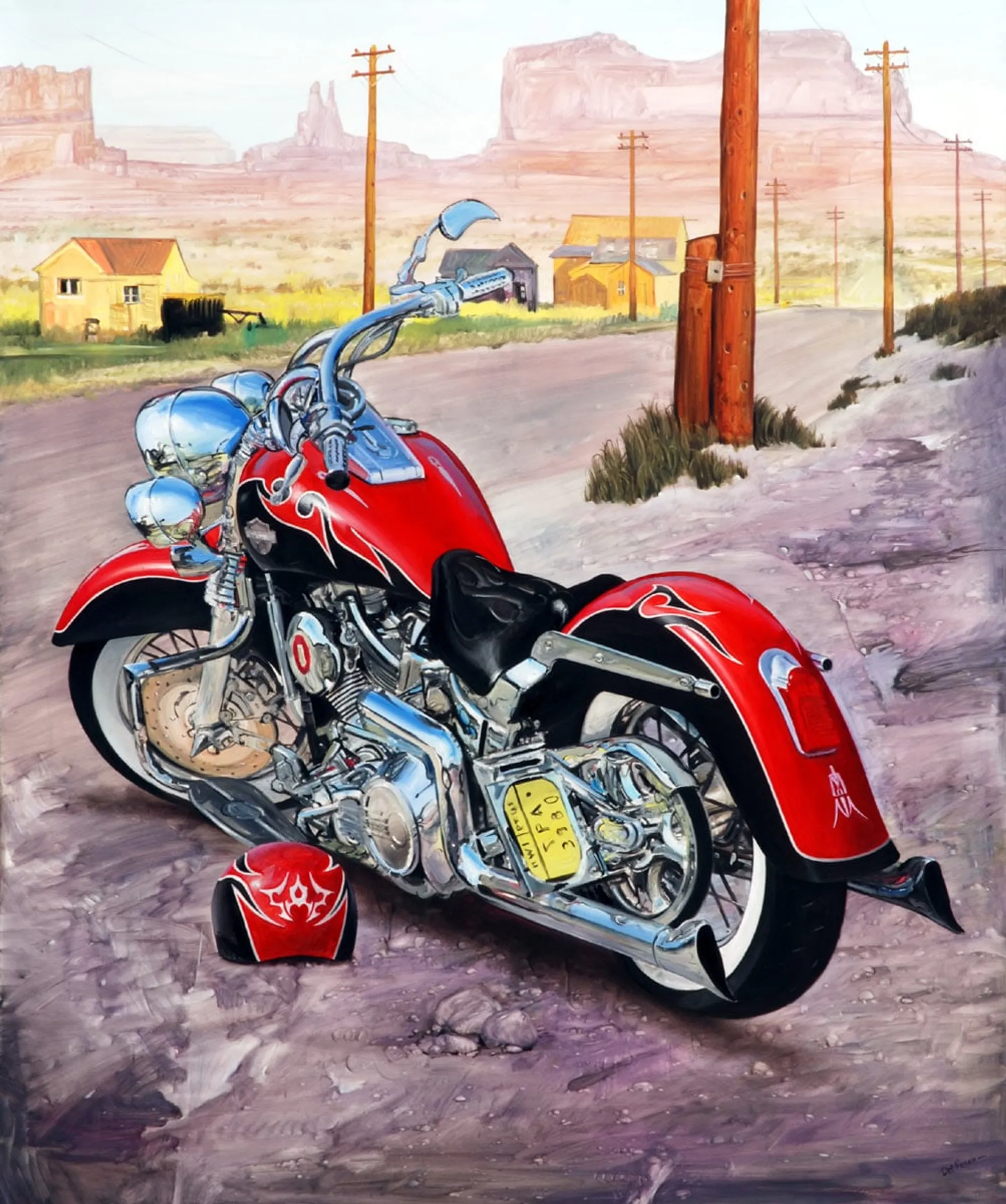 Dipinto di Andrea Del Pesco: HARLEY DAVIDSON "FAT BOY" — olio su tela