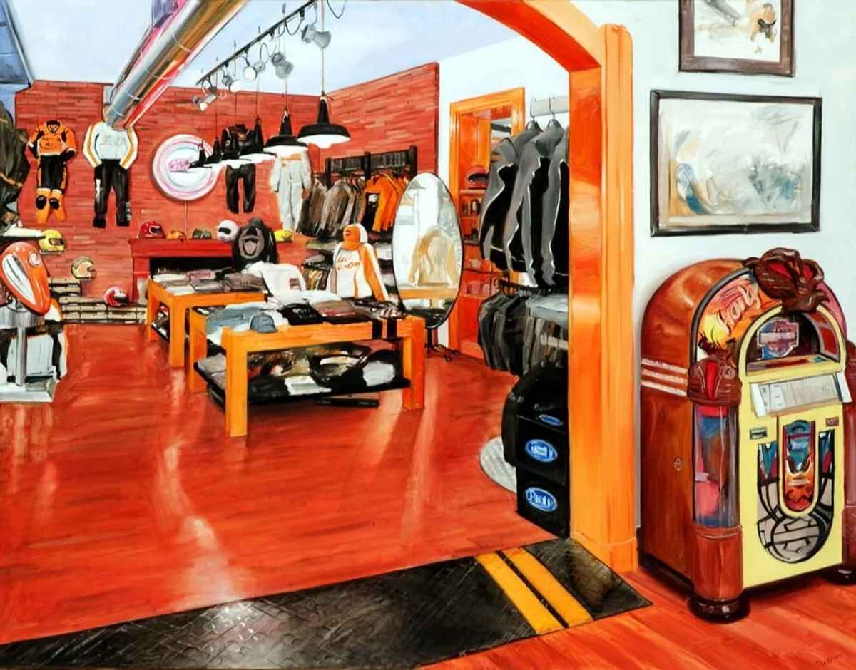 Dipinto di Andrea Del Pesco: HARLEY STORE — olio su tela