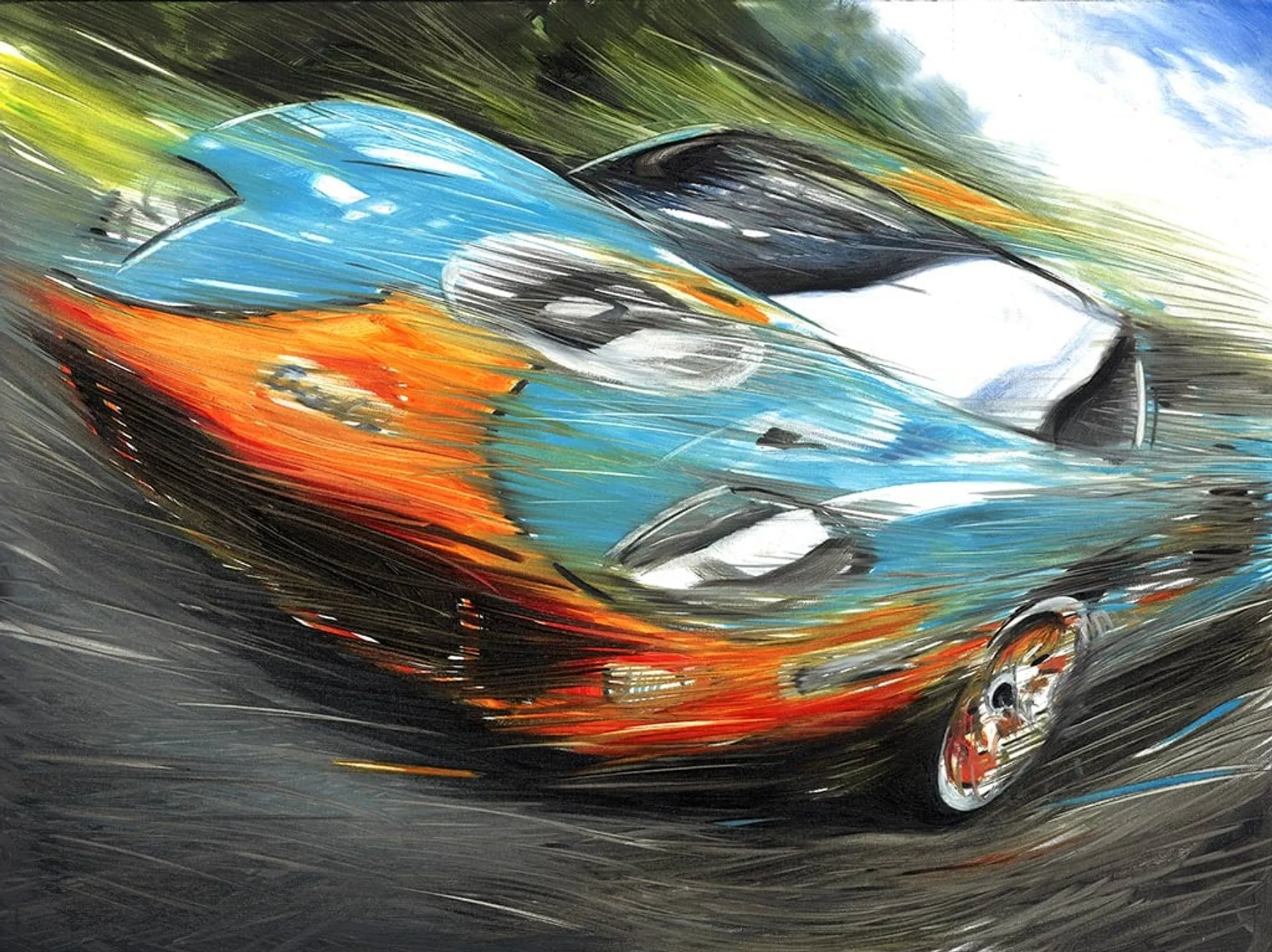 Dipinto di Andrea Del Pesco: JACKY ICKX ON FORD GT40 MK I, LE MANS 1969 — olio su tela