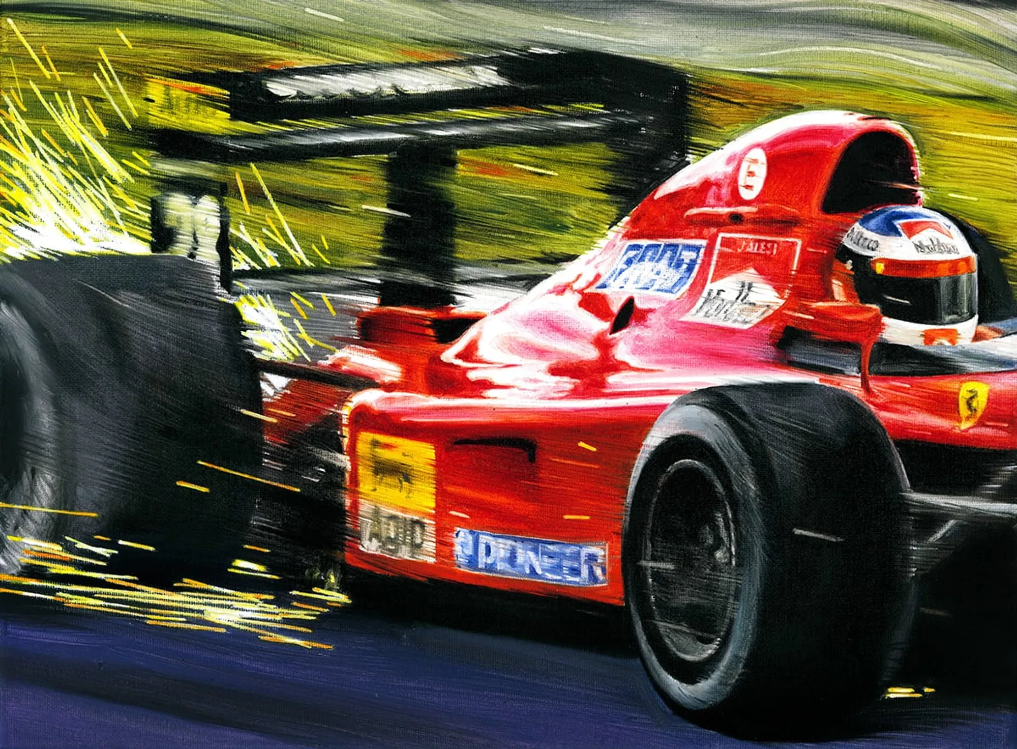 Dipinto di Andrea Del Pesco: JEAN ALESI ON FERRARI 643 F1 — olio su tela