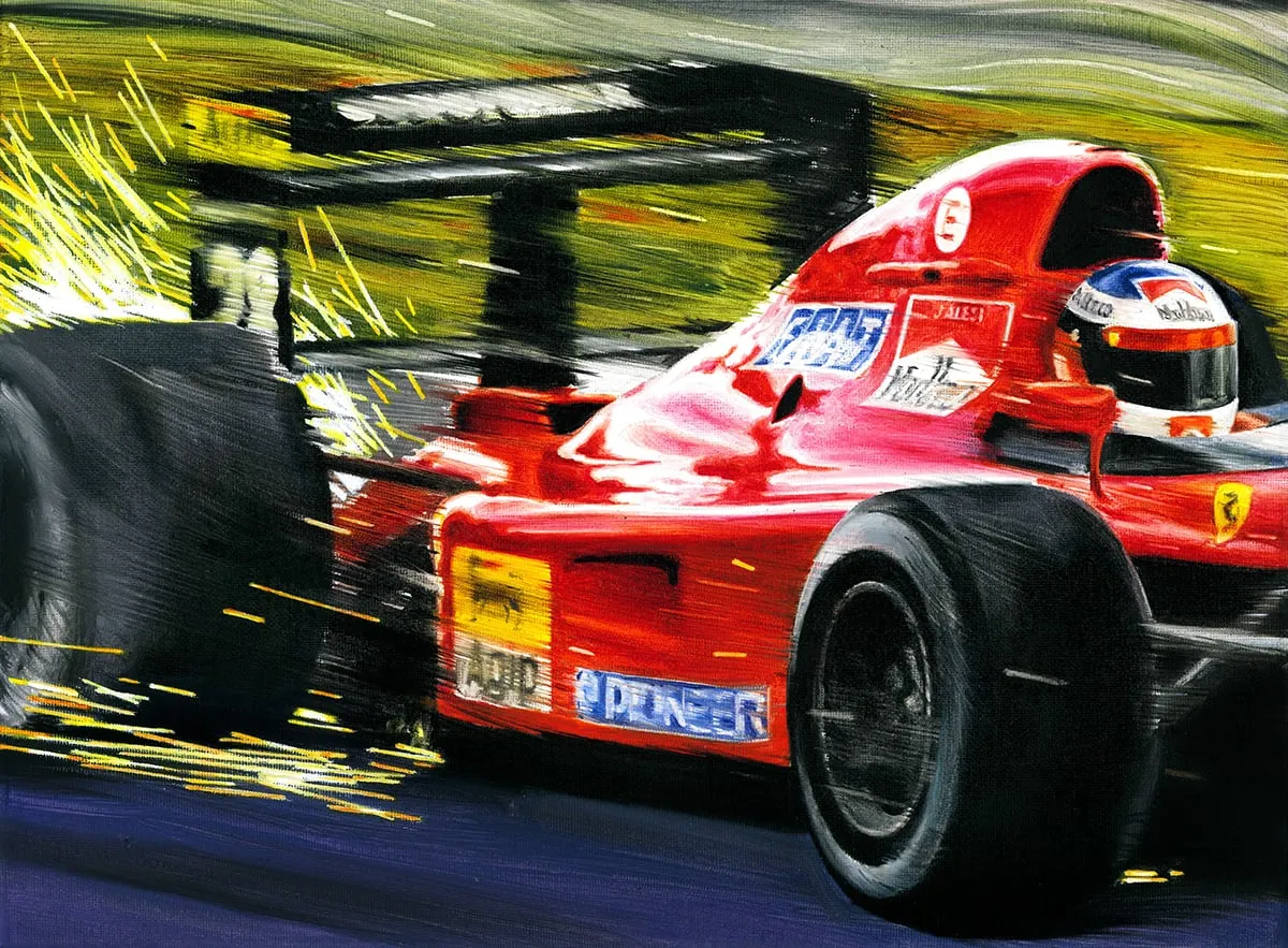 Dipinto di Andrea Del Pesco: JEAN ALESI ON FERRARI 643 F1 — olio su tela