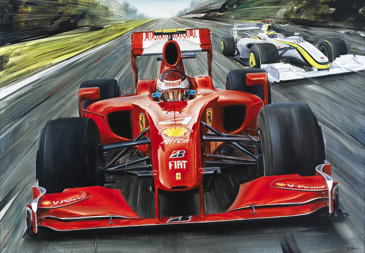 Dipinto di Andrea Del Pesco: KIMI RÄIKKÖNEN ON FERRARI F60 — olio su tela