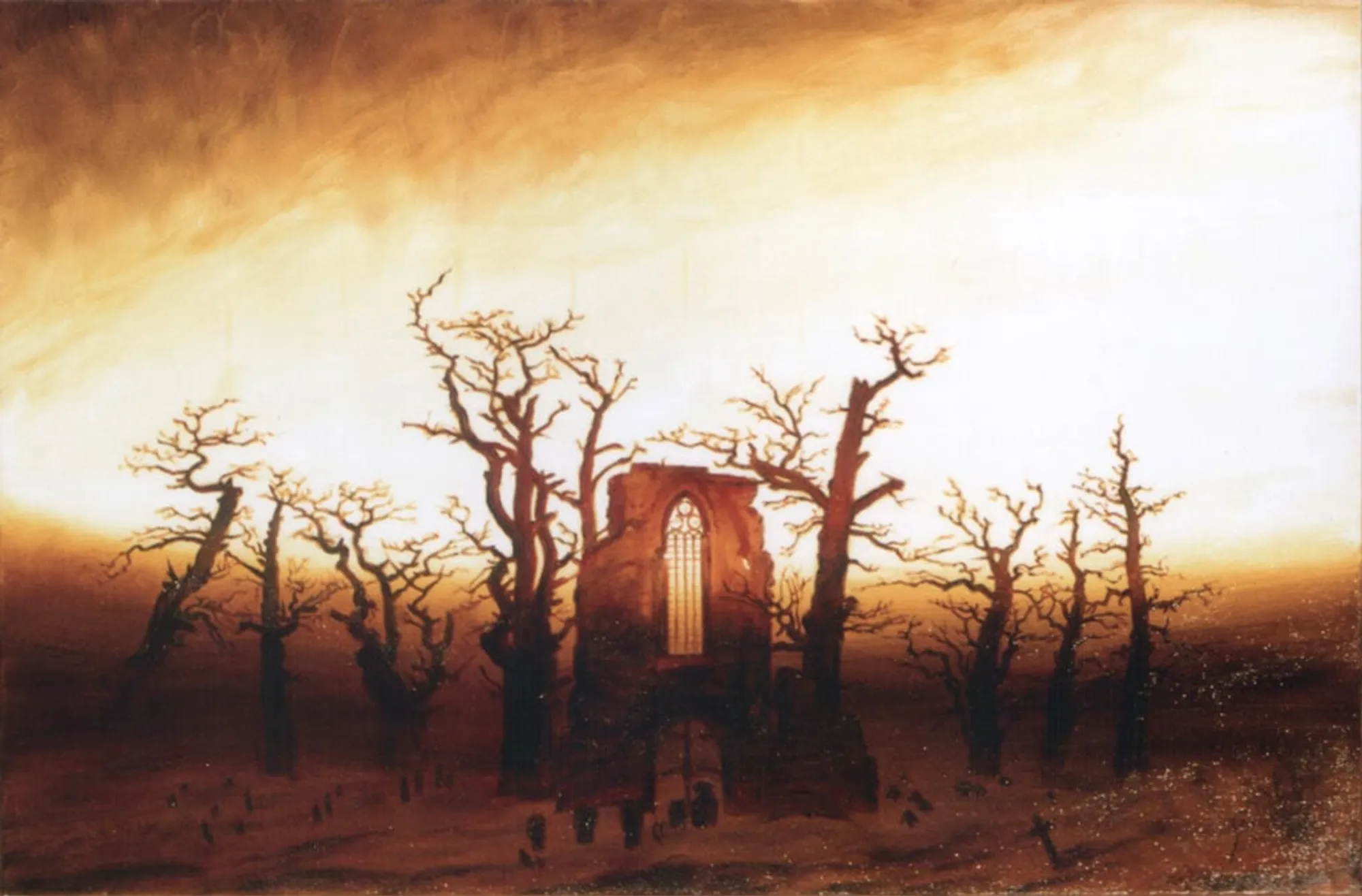 Copia d'arte dipinta da Andrea Del Pesco: L'Abbazia nel querceto (originale di Caspar David FRIEDRICH)