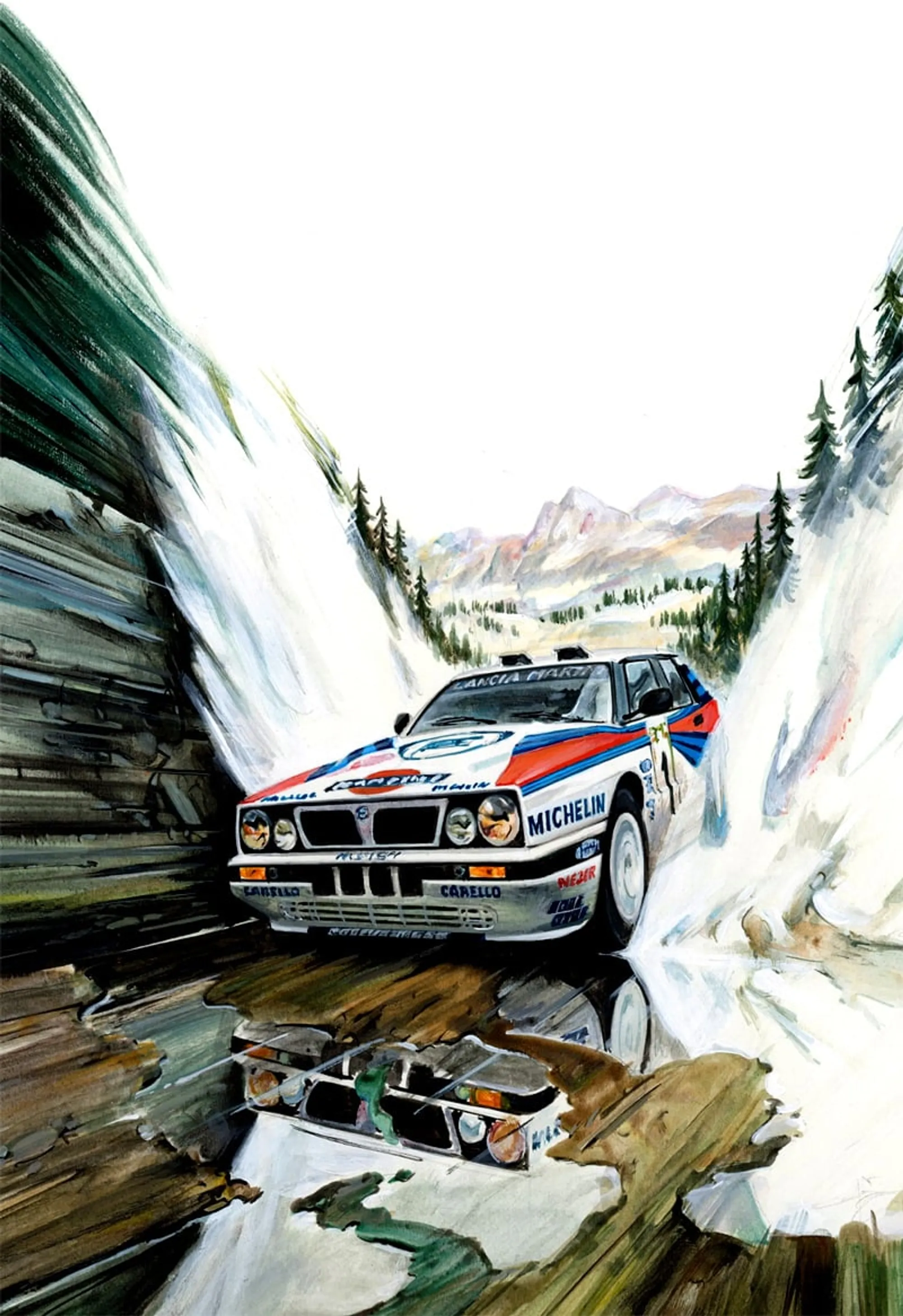 Dipinto di Andrea Del Pesco: LANCIA DELTA (dvd La Gazzetta dello Sport) — Acrylic on board