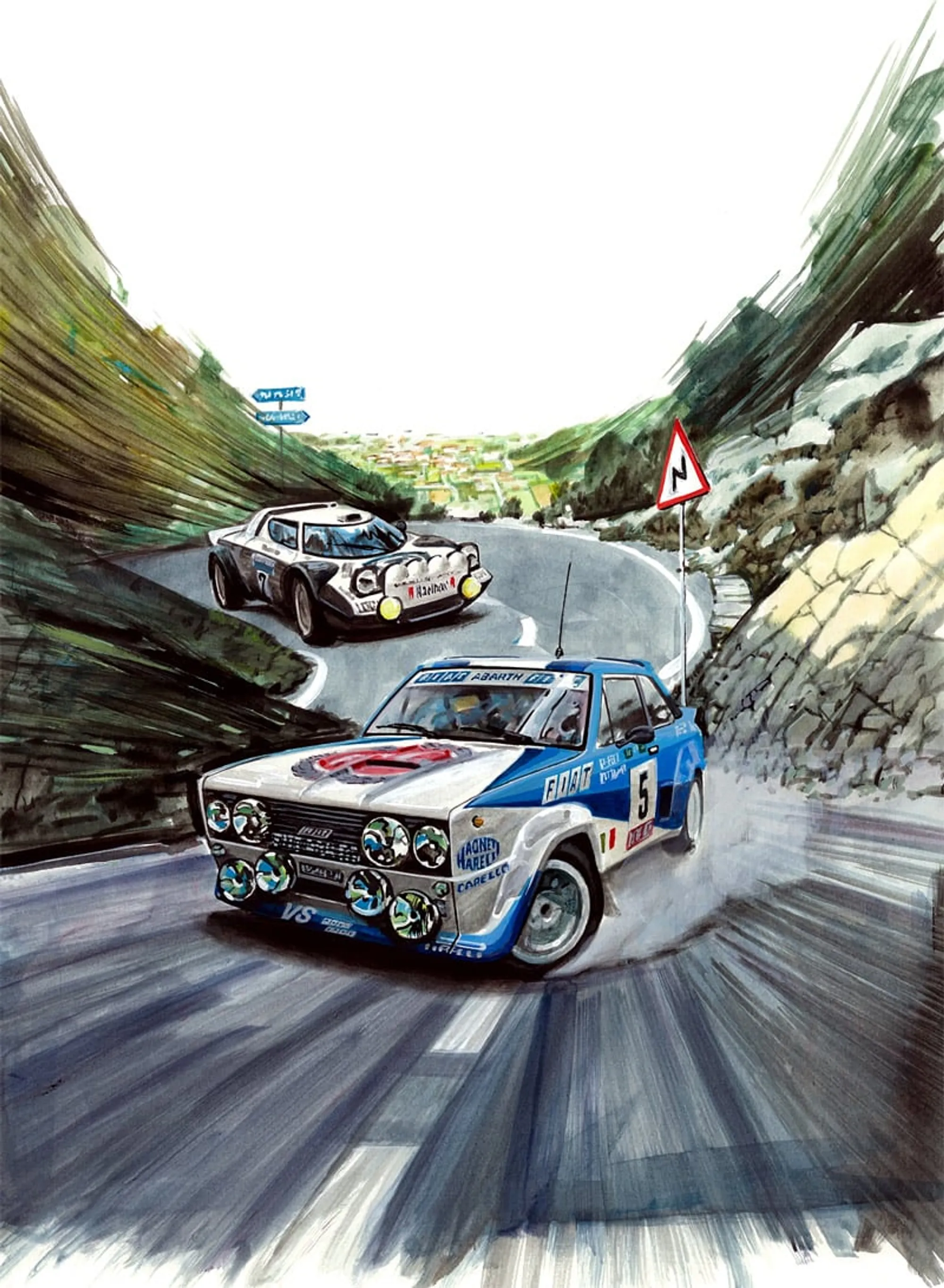 Dipinto di Andrea Del Pesco: LANCIA STRATOS E FIAT 131 (dvd La Gazzetta dello Sport) — Acrylic on board