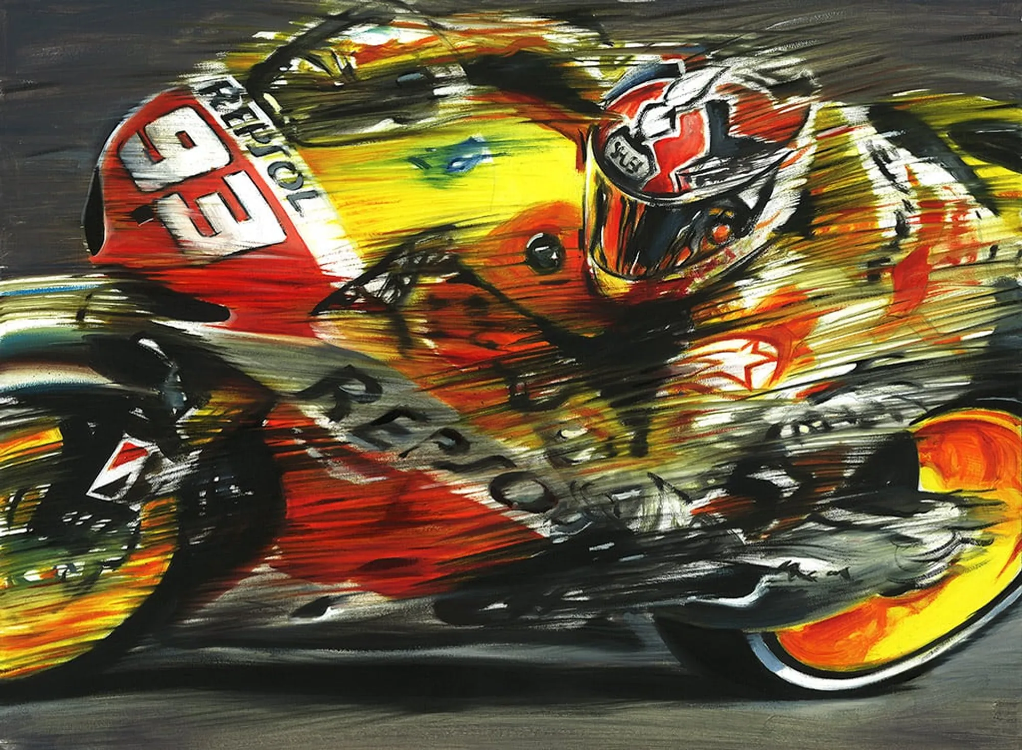 Dipinto di Andrea Del Pesco: MARC MÁRQUEZ REPSOL HONDA RC213V MOTOGP 2013 — olio su tela