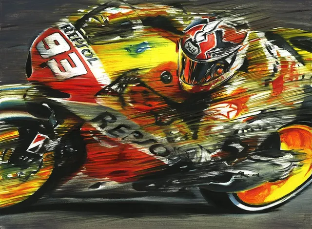 Dipinto di Andrea Del Pesco: MARC MÁRQUEZ REPSOL HONDA RC213V MOTOGP 2013 — olio su tela