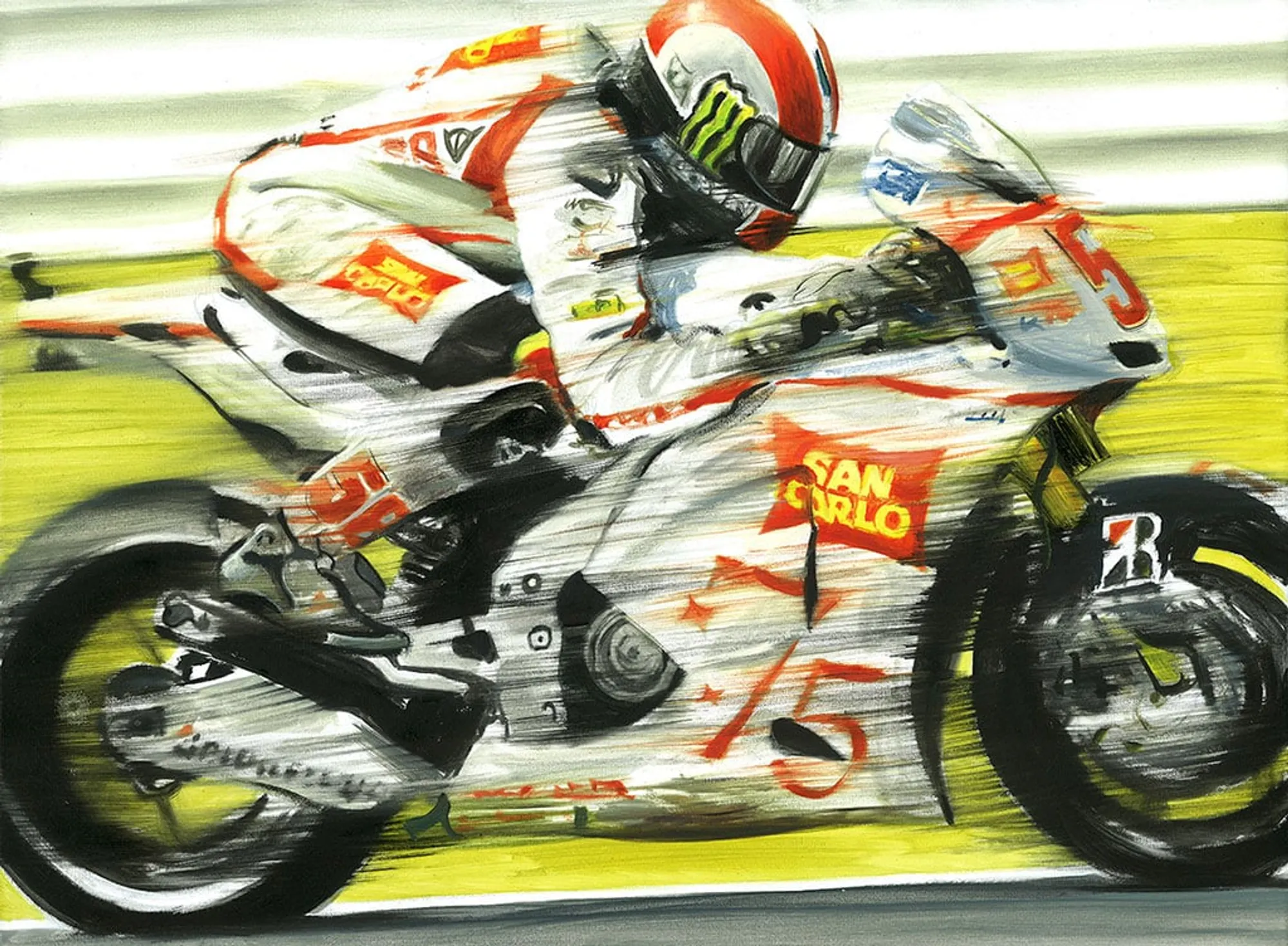 Dipinto di Andrea Del Pesco: MARCO SIMONCELLI HONDA RC212V TEAM SAN CARLO HONDA GRESINI - MOTOGP 2011 — olio su tela