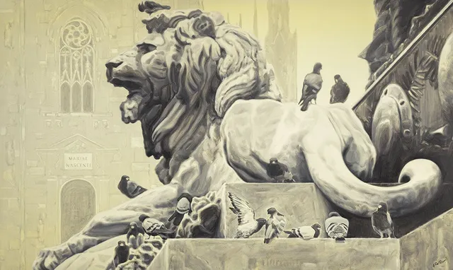 Dipinto di Andrea Del Pesco: MILANO PIAZZA DUOMO — olio su tela