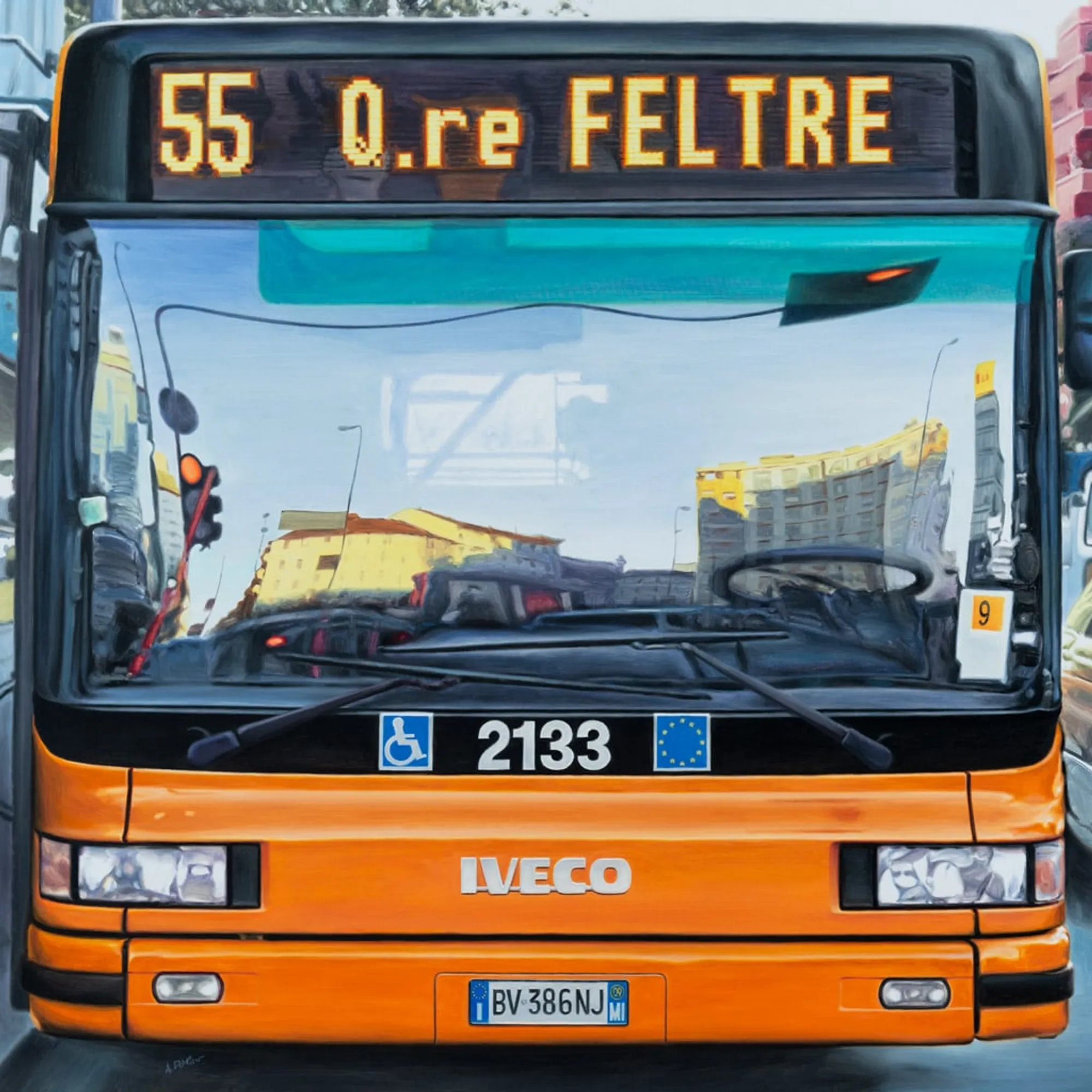 Dipinto di Andrea Del Pesco: MILANO RIFLESSA (PIAZZALE LORETO) — olio su tela