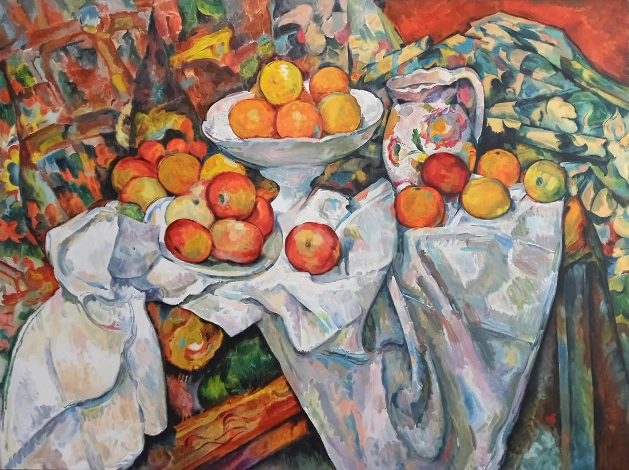 Copia d'arte dipinta da Andrea Del Pesco: Nature morte aux pommes (originale di Paul CÉZANNE)
