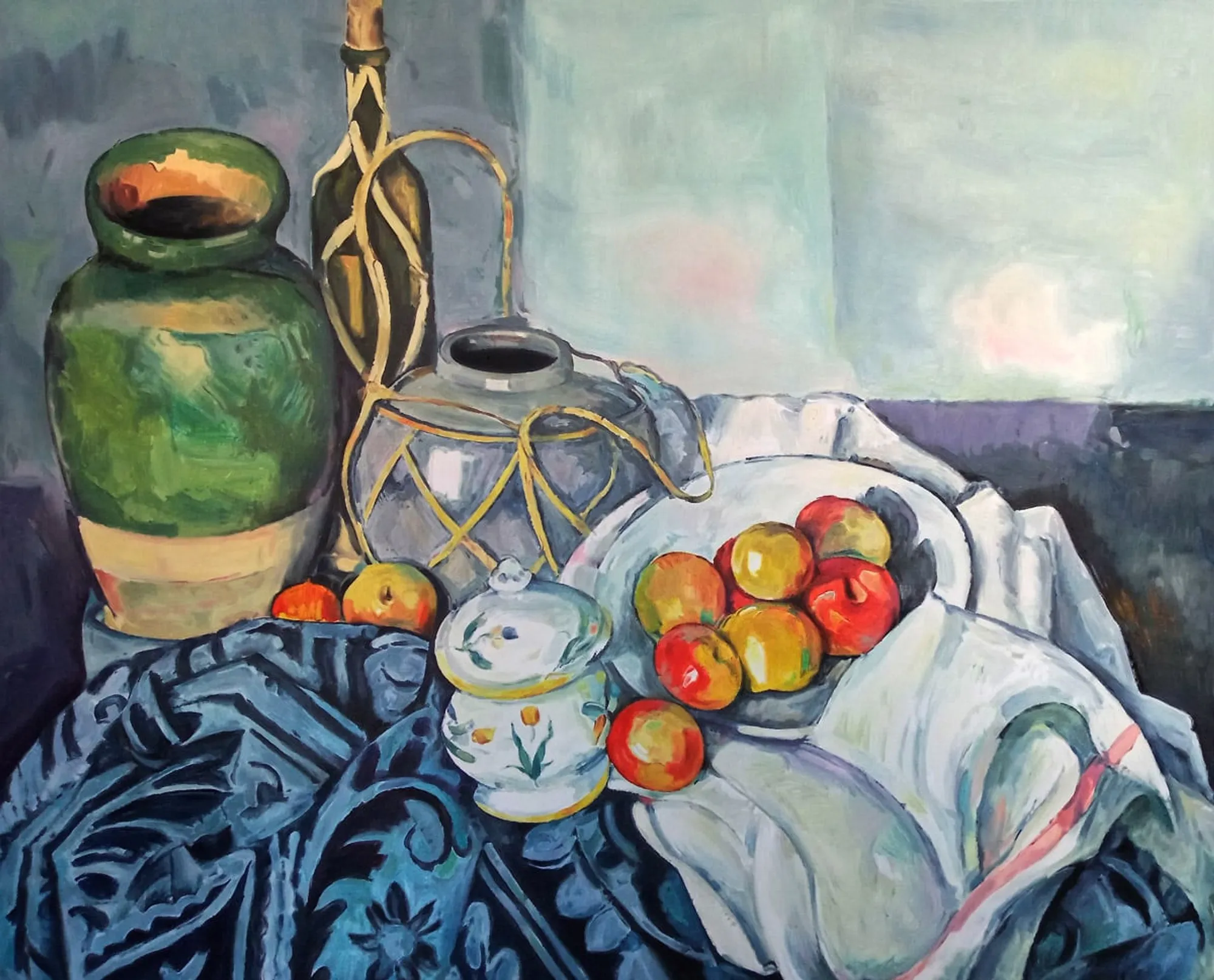 Copia d'arte dipinta da Andrea Del Pesco: Nature morte aux pommes (originale di Paul CÉZANNE)