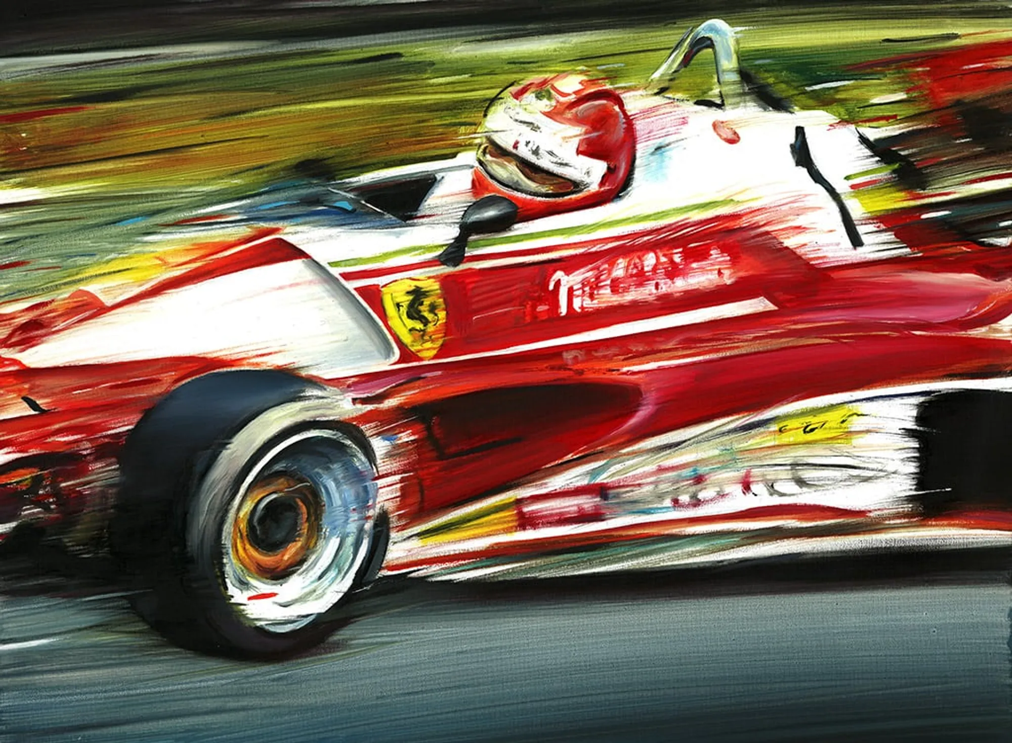 Dipinto di Andrea Del Pesco: NIKI LAUDA FERRARI 312 T2 NÜRBURGRING 1976 — olio su tela