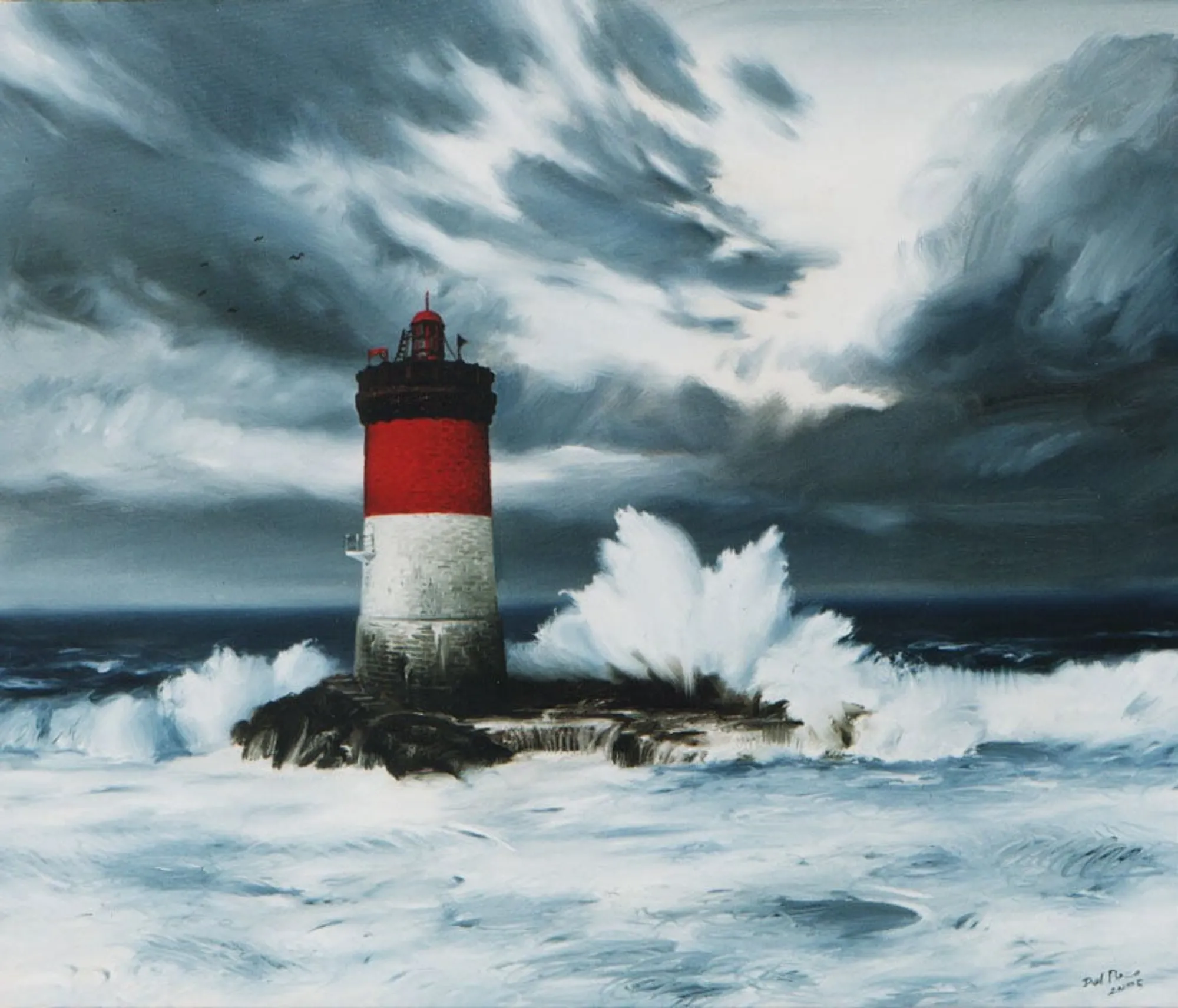 Dipinto di Andrea Del Pesco: PAESAGGIO CON FARO — olio su tela