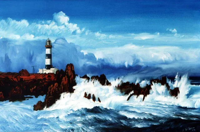 Dipinto di Andrea Del Pesco: PAESAGGIO CON FARO — olio su tela