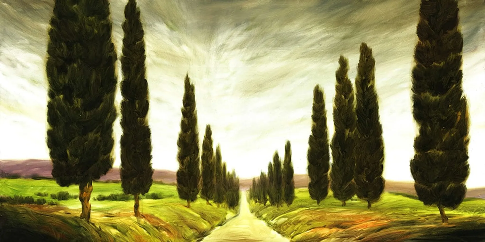 Dipinto di Andrea Del Pesco: PAESAGGIO TOSCANO CON CIPRESSI — olio su tela