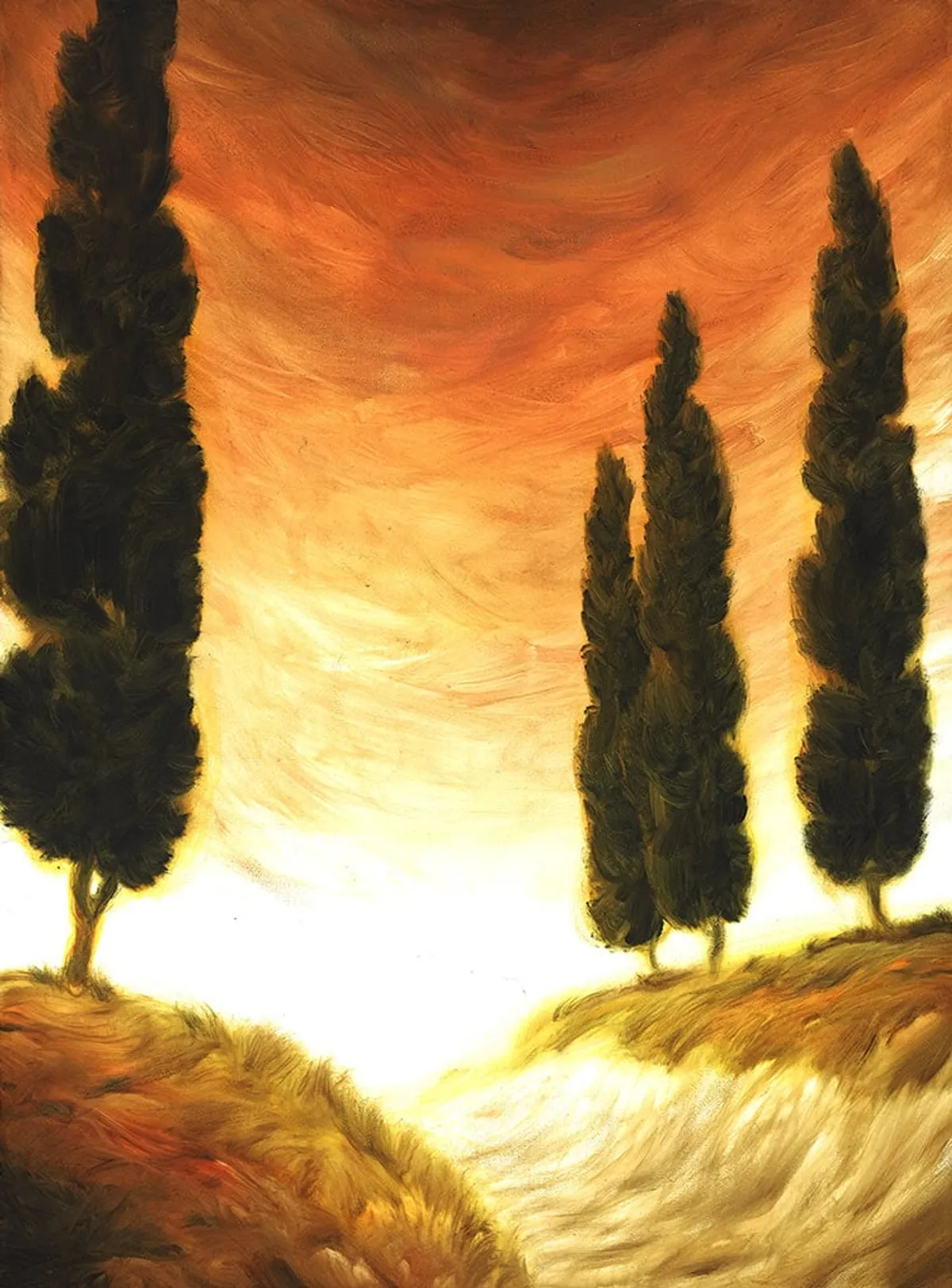 Dipinto di Andrea Del Pesco: PAESAGGIO TOSCANO CON CIPRESSI — olio su tela
