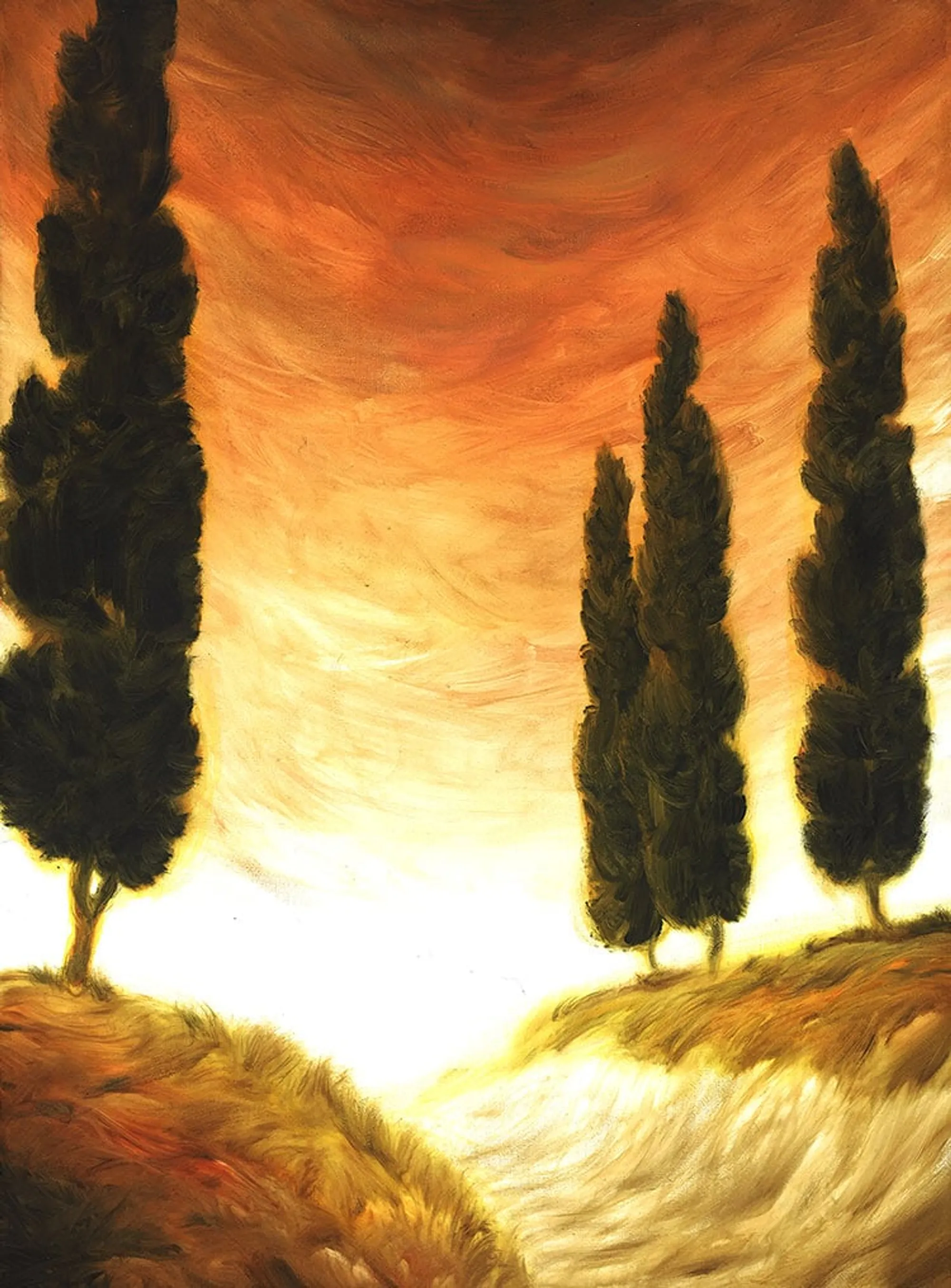 Dipinto di Andrea Del Pesco: PAESAGGIO TOSCANO CON CIPRESSI — olio su tela