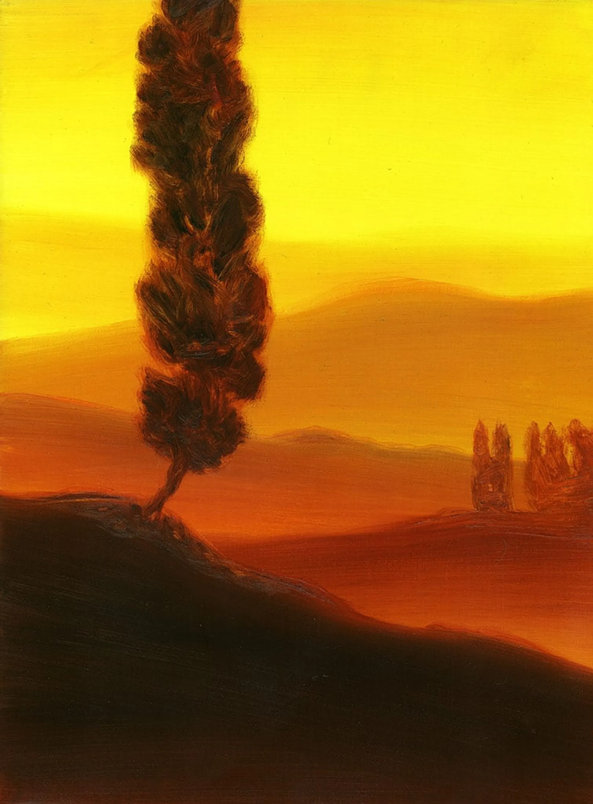 Dipinto di Andrea Del Pesco: PAESAGGIO TOSCANO CON CIPRESSI — olio su tela
