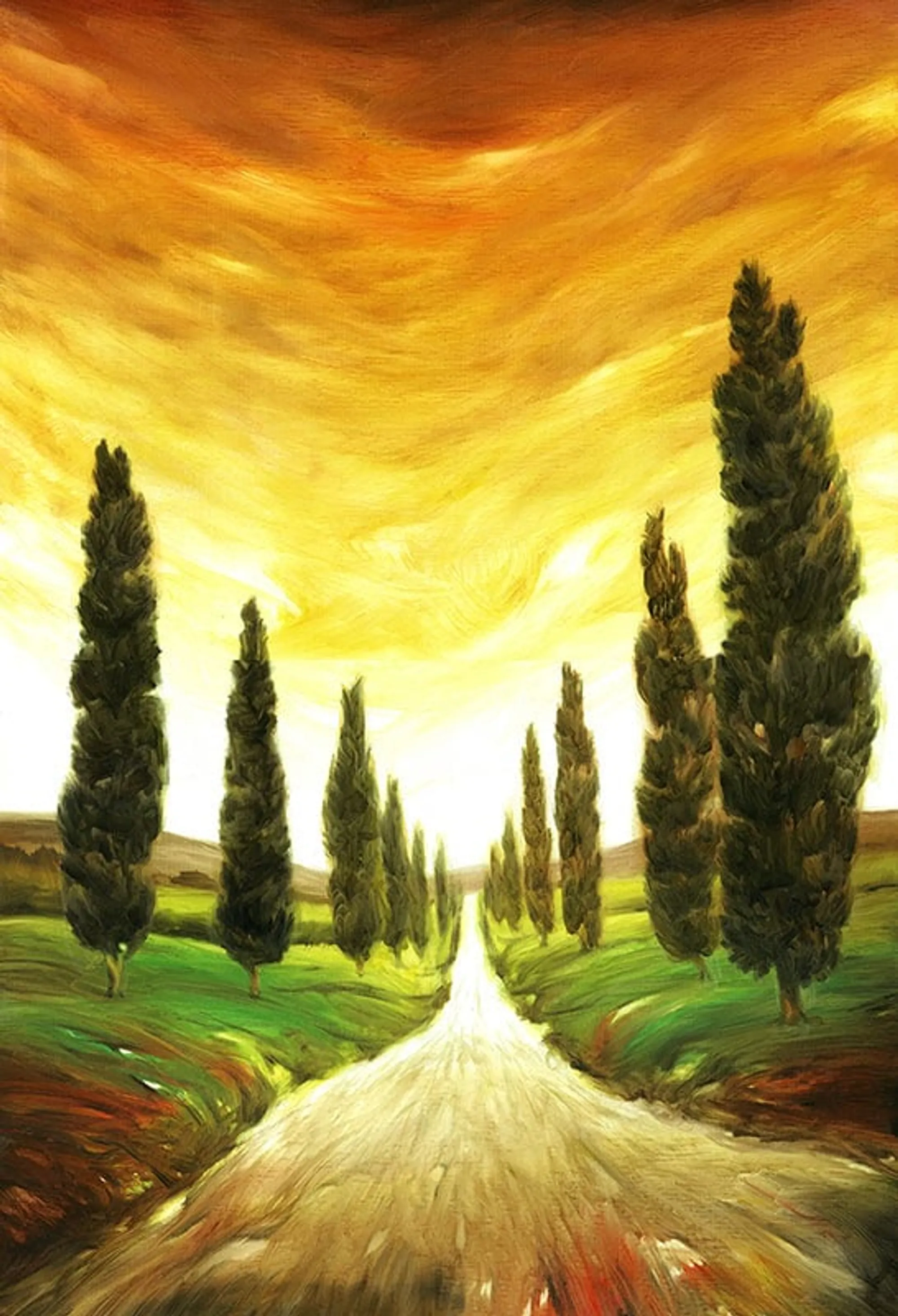 Dipinto di Andrea Del Pesco: PAESAGGIO TOSCANO CON CIPRESSI — olio su tela