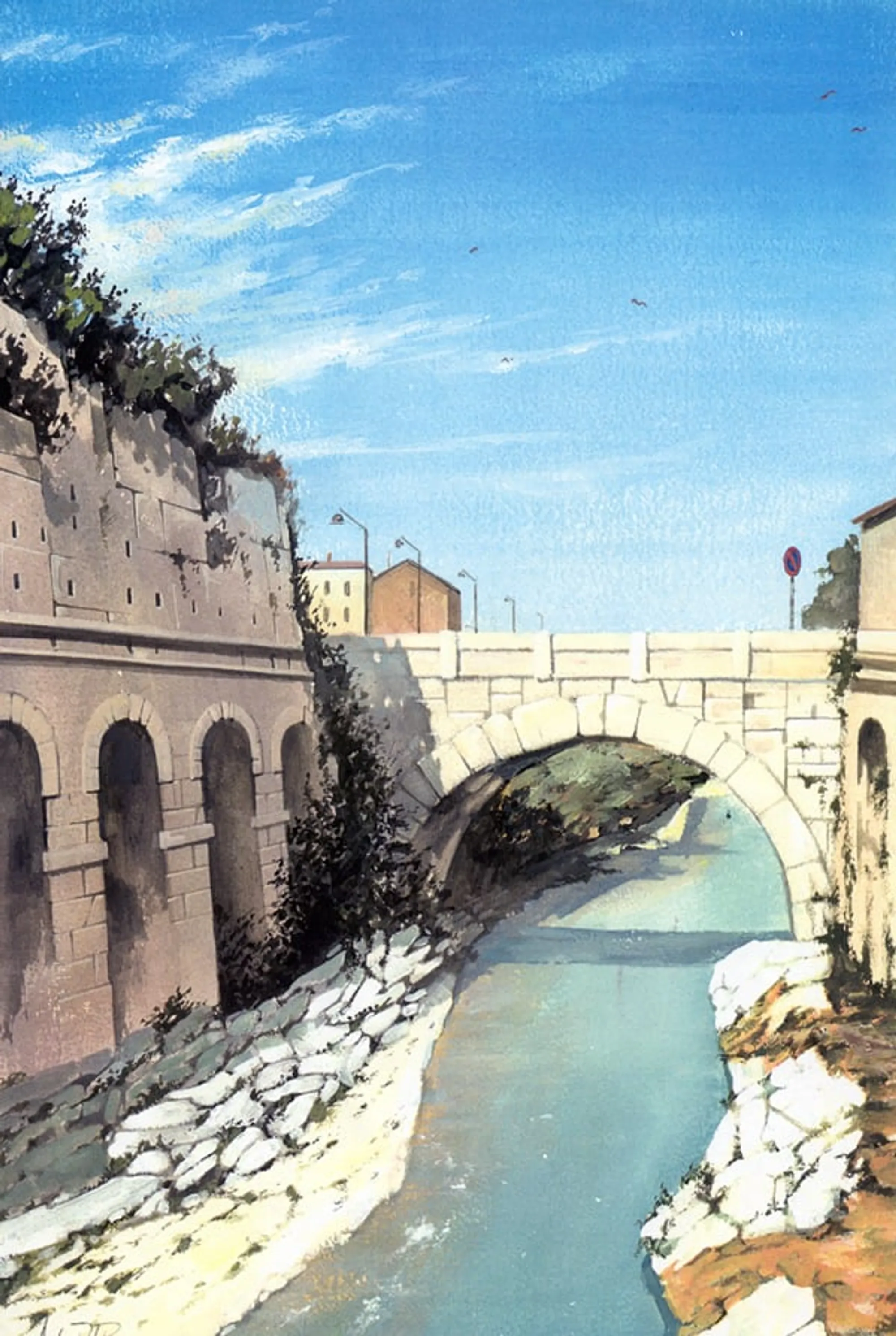 Dipinto di Andrea Del Pesco: PONTE CROATO — Acrilico su carta