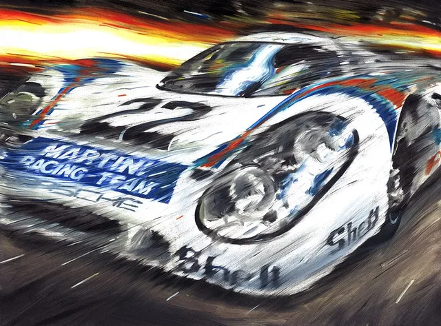 Dipinto di Andrea Del Pesco: PORSCHE 917K MARTINI RACING, LENNEP/MARKO, LE MANS WINNER 1971 — olio su tela