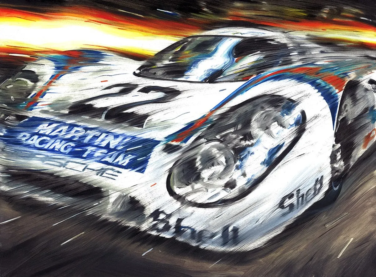 Dipinto di Andrea Del Pesco: PORSCHE 917K MARTINI RACING, LENNEP/MARKO, LE MANS WINNER 1971 — olio su tela