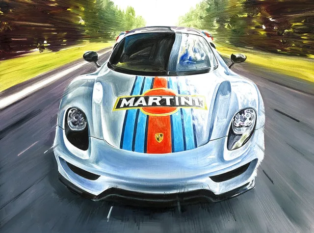 Dipinto di Andrea Del Pesco: PORSCHE 918 SPYDER MARTINI RACING — olio su tela