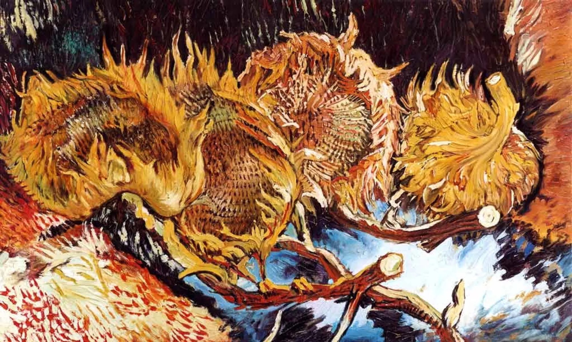 Copia d'arte dipinta da Andrea Del Pesco: Quattro girasoli recisi (originale di Vincent VAN GOGH)