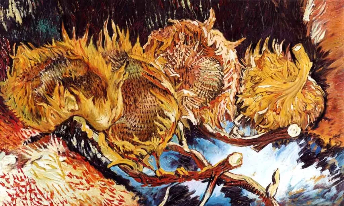 Copia d'arte dipinta da Andrea Del Pesco: Quattro girasoli recisi (originale di Vincent VAN GOGH)