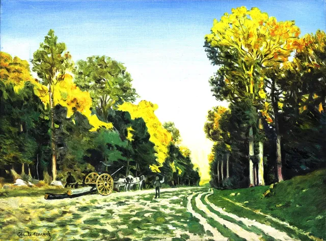 Copia d'arte dipinta da Andrea Del Pesco: Route de Chailly, Fontainebleau (originale di Claude MONET)