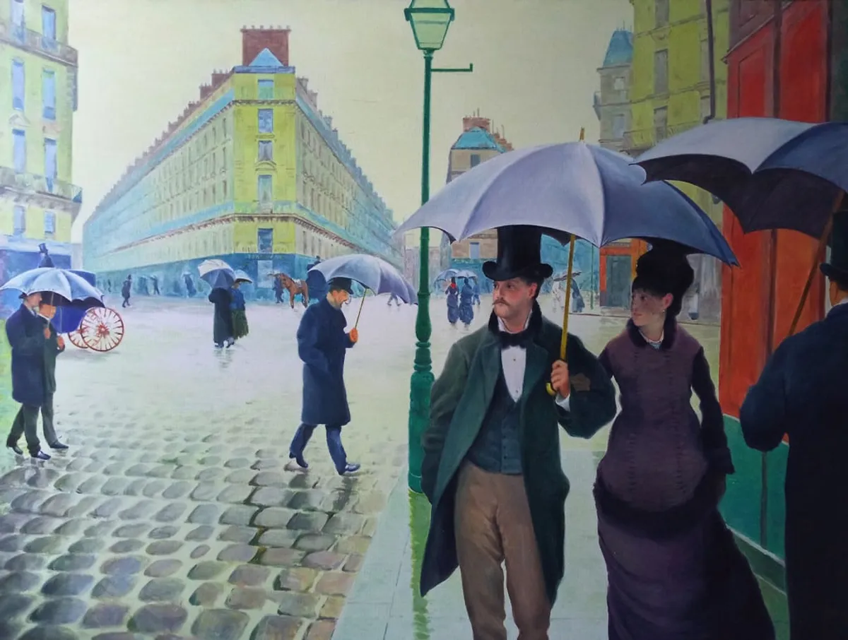 Copia d'arte dipinta da Andrea Del Pesco: Rue de Paris, temps de pluie (originale di Gustave CAILLEBOTTE)
