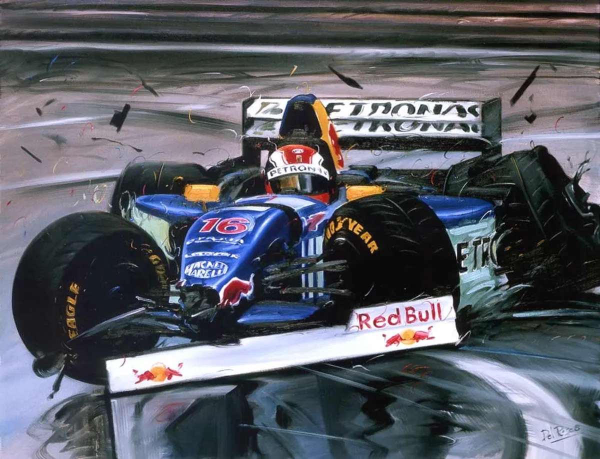 Dipinto di Andrea Del Pesco: SAUBER C-16, MONACO '97 — olio su tela