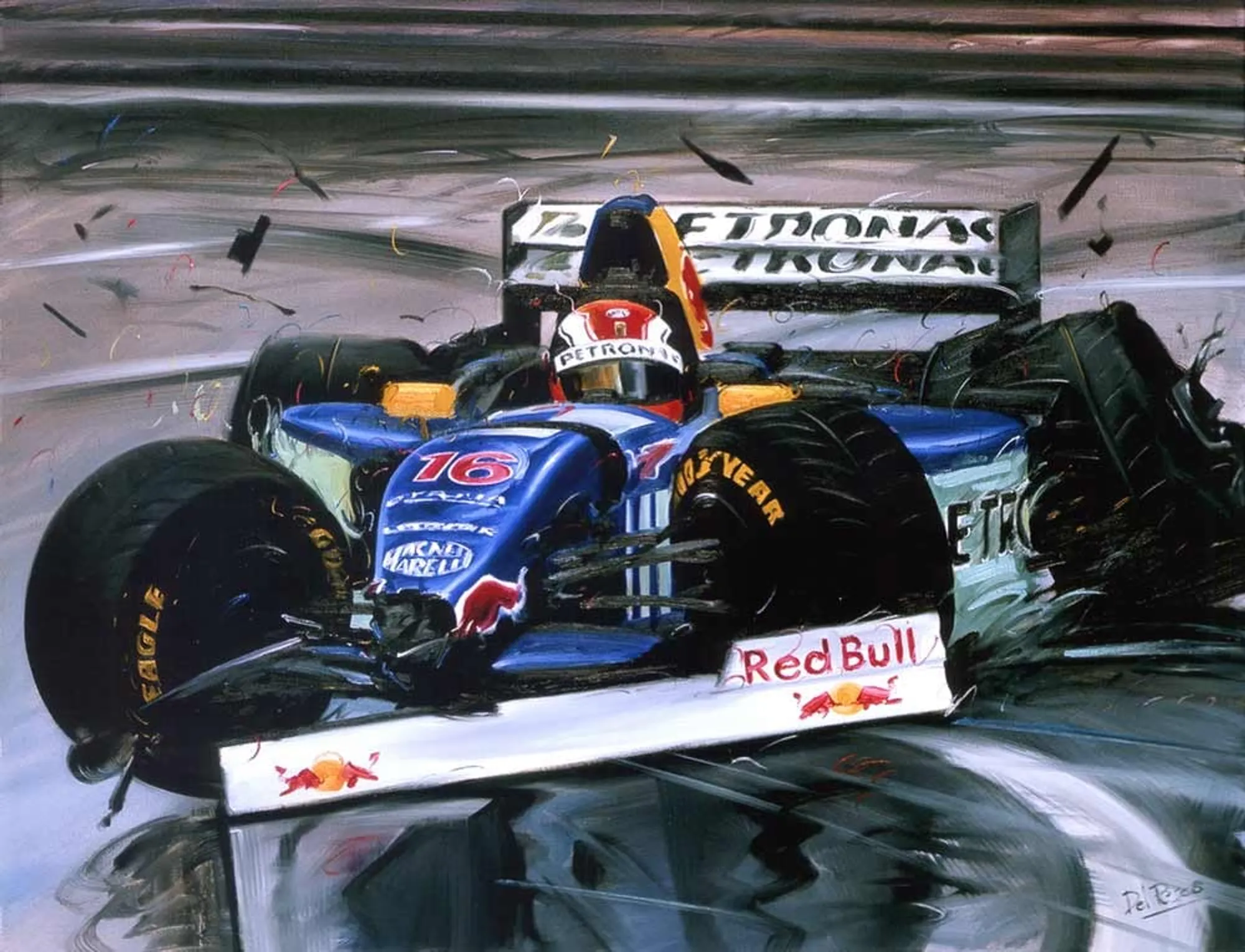 Dipinto di Andrea Del Pesco: SAUBER C-16, MONACO '97 — olio su tela