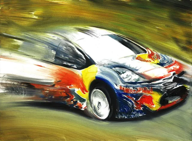 Dipinto di Andrea Del Pesco: SÉBASTIEN LOEB ON CITROEN DS3 — olio su tela
