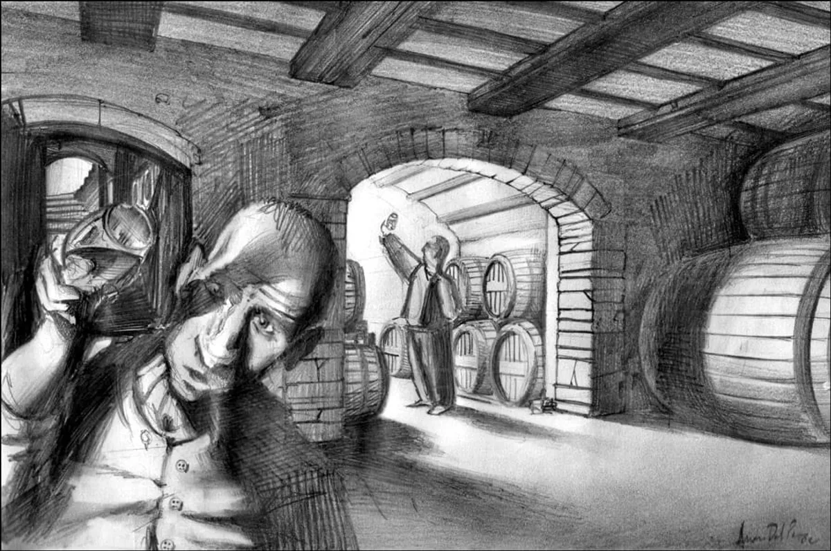 Dipinto di Andrea Del Pesco: STUDIO PER DIPINTO SULLE CANTINE — matita su carta