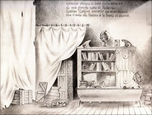 Dipinto di Andrea Del Pesco: STUDIO PER SCENOGRAFIA — Matita acquerellata su carta