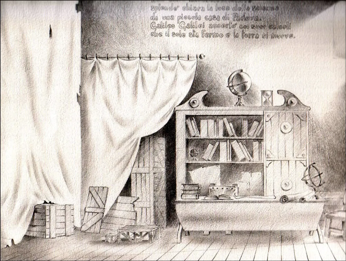 Dipinto di Andrea Del Pesco: STUDIO PER SCENOGRAFIA — Matita acquerellata su carta