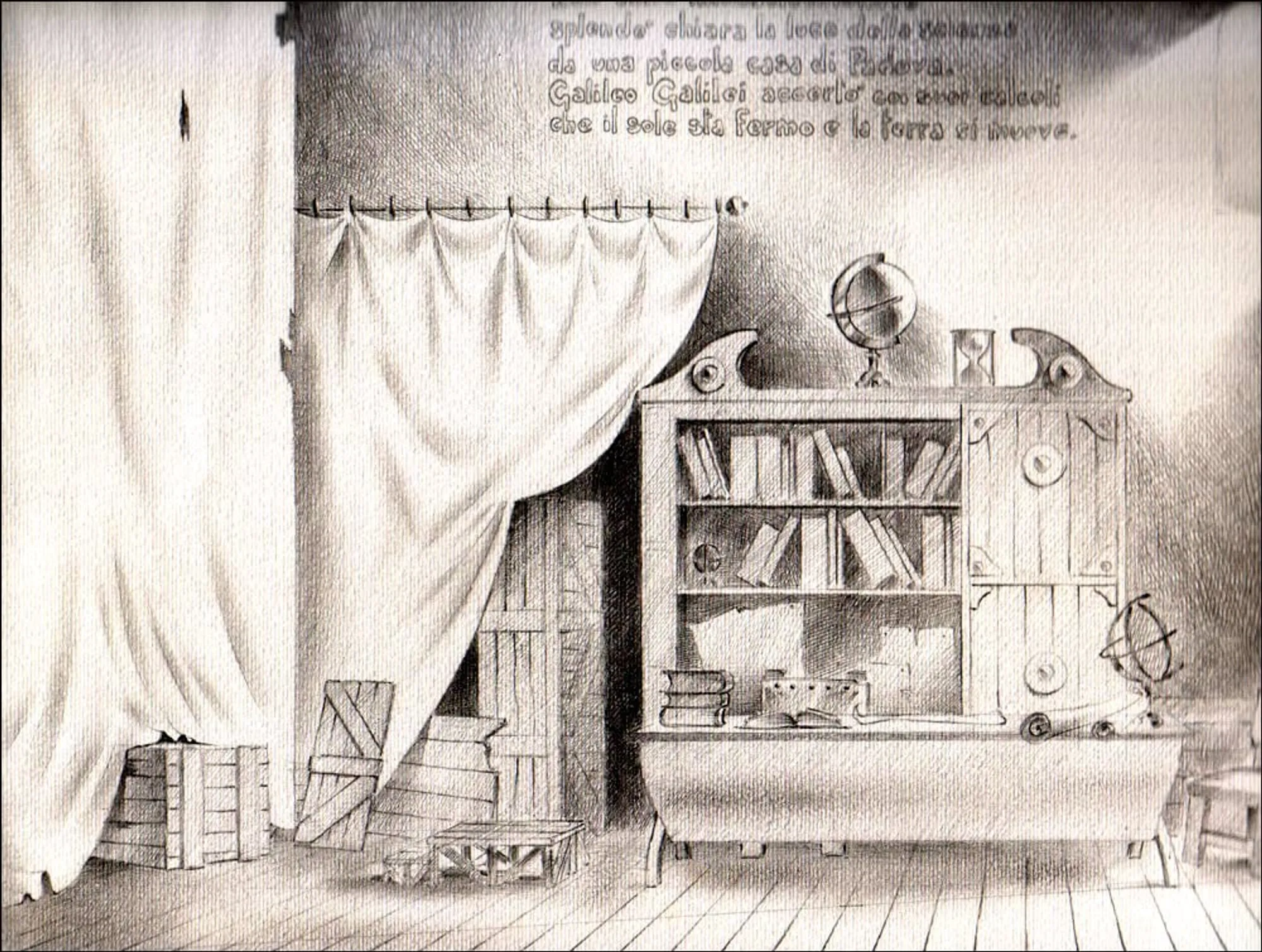 Dipinto di Andrea Del Pesco: STUDIO PER SCENOGRAFIA — Matita acquerellata su carta