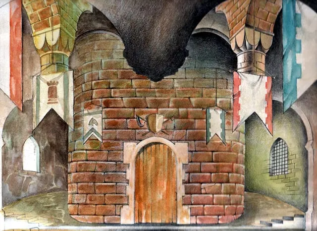 Dipinto di Andrea Del Pesco: STUDIO PER SCENOGRAFIA — Matita acquerellata su carta