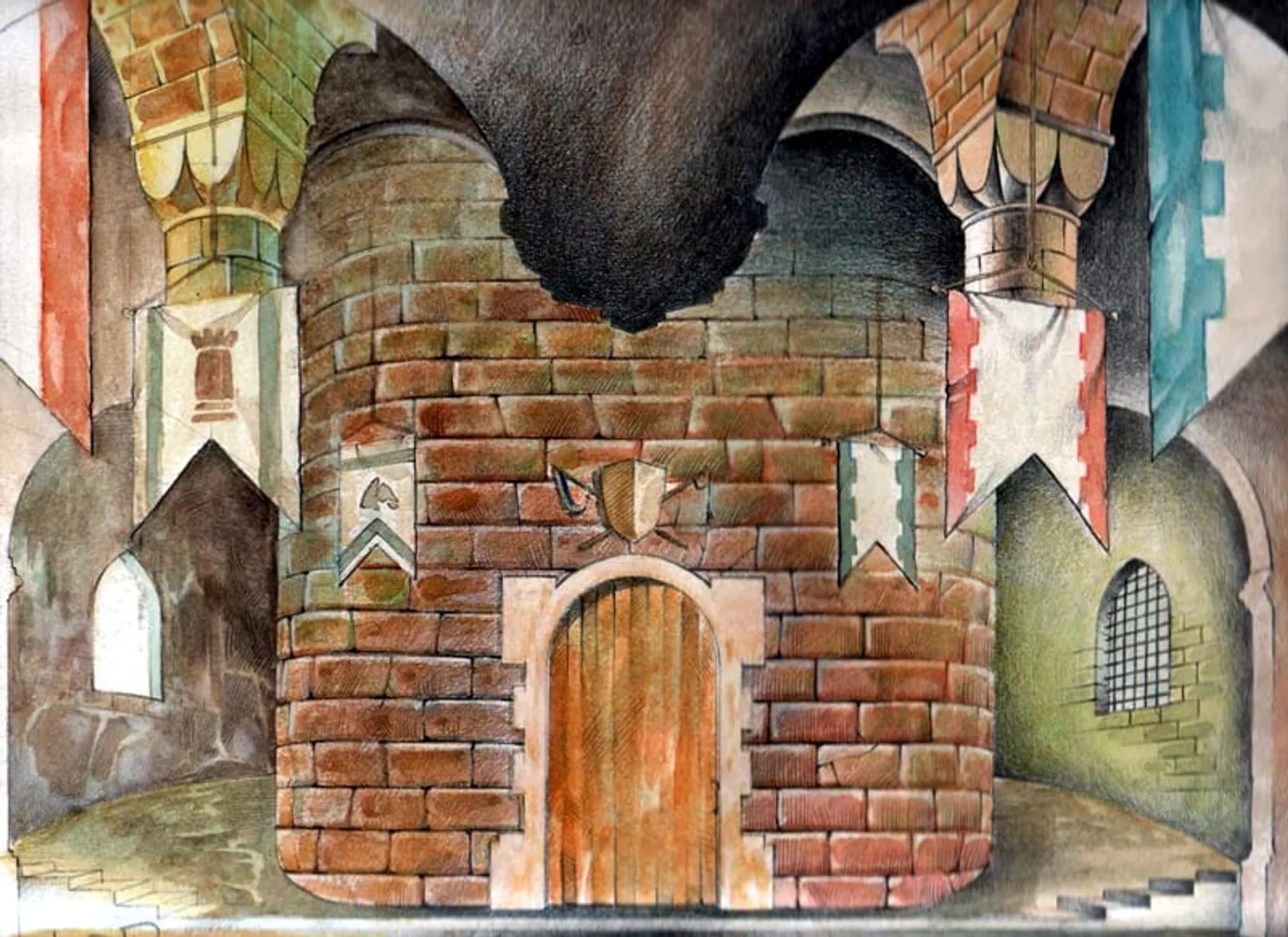 Dipinto di Andrea Del Pesco: STUDIO PER SCENOGRAFIA — Matita acquerellata su carta